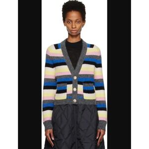 GANNI Multicolor Striped Alpaca Merino Wool Blend Cardigan Small